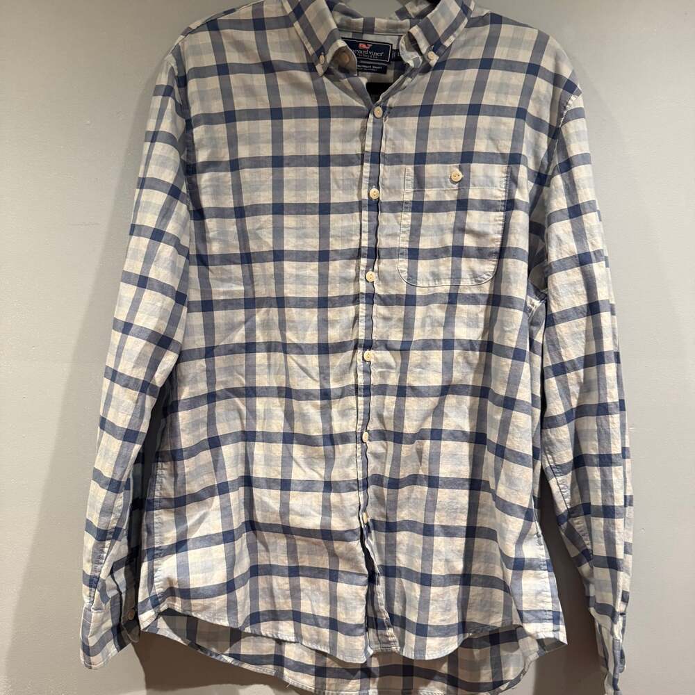 Vineyard Vines Slim Longshore Shirt Men’s Large Blue Plaid Button Down